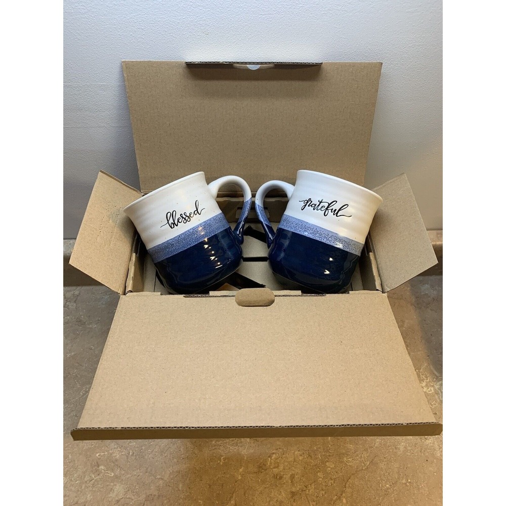 NEW! DOWAN 18oz LARGE CERAMIC COFFEE MUG SET (BLESSED & GRATEFUL)